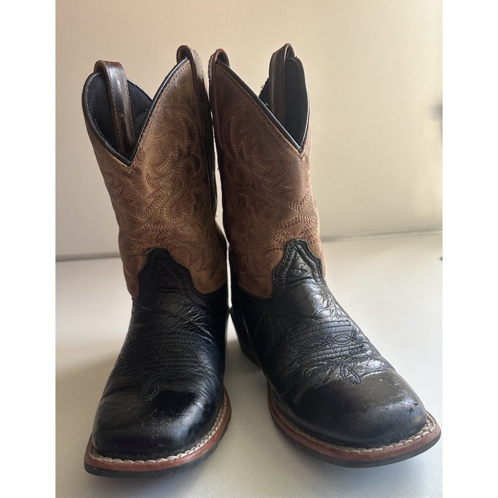 Dan Post Black Brown Leather Cowboy Western Boots DPC2944 Childs Size 1D Square - Picture 3 of 14